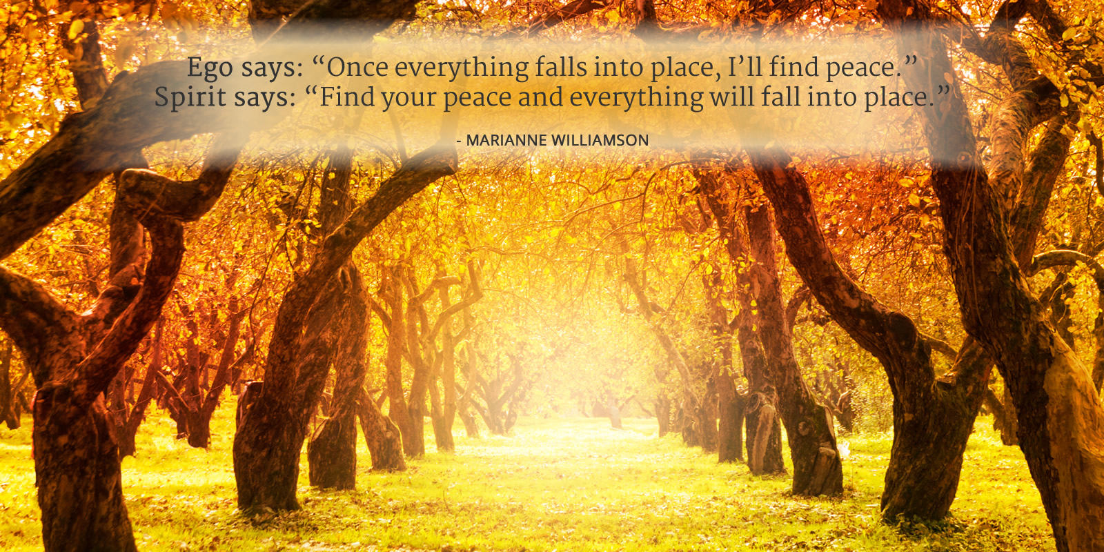 Ego says: Once everything falls into place, I'll find peace. Spirit says: Find your peace and everything will fall into place. - Marianne Williamson
